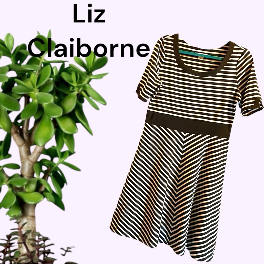 Liz Claiborne Women's Black/White
Striped Short Sleeve Fit & Flare Dress SZ: M